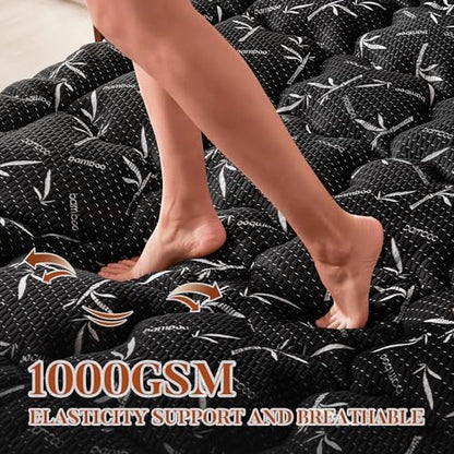 PRIMESOFT Twin XL Size Mattress Topper,Thick Pillow Top Mattress Pad，Up to 22 Inch Deep Pocket,Soft Breathable Mattress Pad for Back Pain, Waterproof Protector Cover(Black)