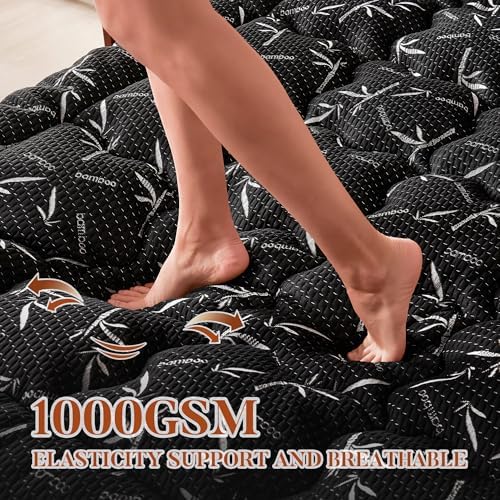PRIMESOFT Queen Size Mattress Topper, Thick Pillow Top Mattress Pad，Up to 24 Inch Deep Pocket,Soft Breathable Mattress Pad for Back Pain, Waterproof Protector Cover(Black)