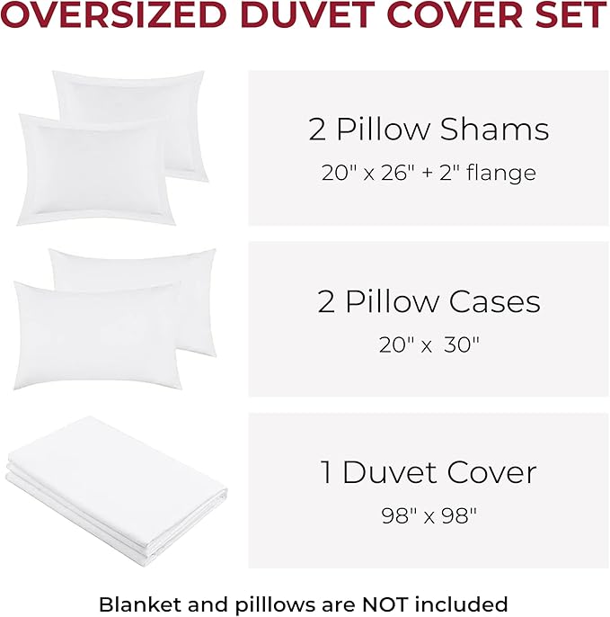 Mellanni Duvet Cover Set - 5 PC Iconic Collection Bedding Set - Hotel Luxury, Extra Soft & Cooling - Microfiber - Button Closure and Corner Ties (Oversized Queen, White)
