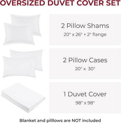 Mellanni Duvet Cover Set - 5 PC Iconic Collection Bedding Set - Hotel Luxury, Extra Soft & Cooling - Microfiber - Button Closure and Corner Ties (Oversized Queen, White)