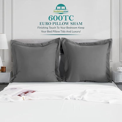 Euro Sham Covers 28x28 Set of 2 Dark Grey 600 Thread Count 100% Egyptian Cotton Pack of 2 Euro 28x28 Pillow Cover Cushion Cover Cases Soft Skin Friendly European Size Decorative Square Pillow Shams