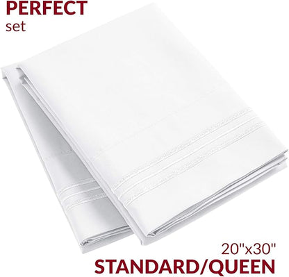 Mellanni Pillow Cases - Luxury, Extra Soft, Cooling Pillow Covers - 2 PC Iconic Collection Pillowcases - Envelope Closure (Standard/Queen 20" x 30", White)