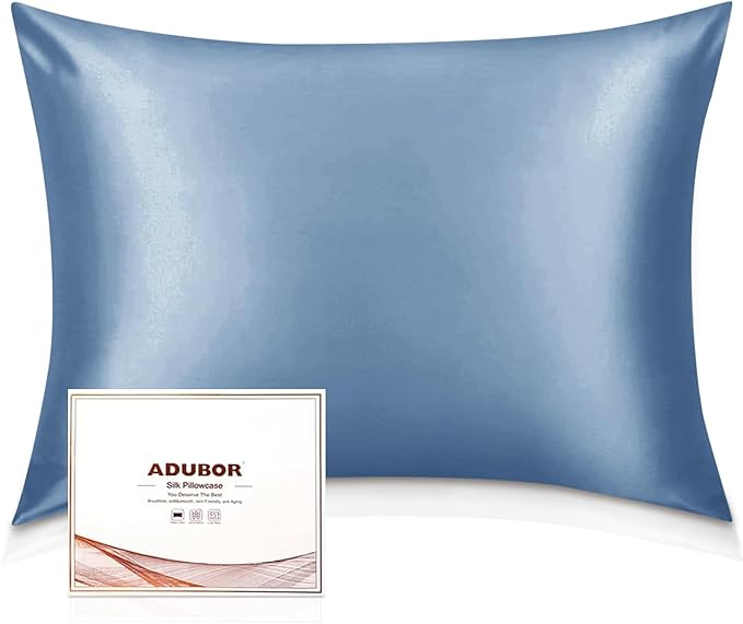 Adubor 100% Silk Pillowcase - Mulberry Silk Pillow Cases, 22 Momme 6A Grade Fibers, Silk Pillow Case for Hair and Skin Health, with Hidden Zipper (Standard 20''×26'', Gray Blue, 1PC)