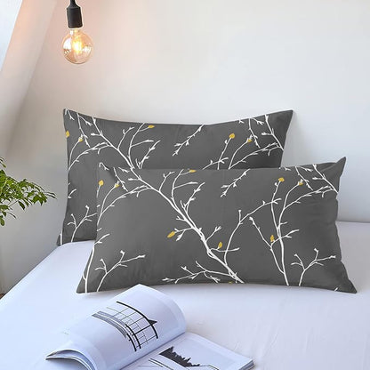 YIYEA King Size Pillow Cases Set of 4, Ultra Soft 1800TC Hotel Quality Double Brushed Microfiber Embroidered Pillowcases and Floral Pillow Covers, Envelope Closure, Fade Resistant (20"x36")