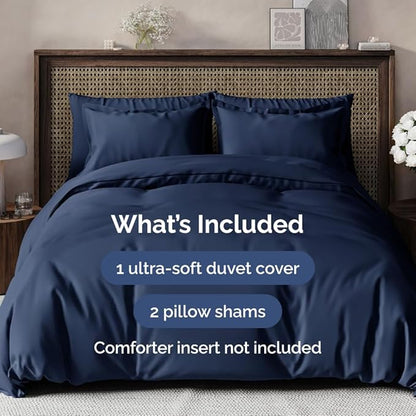 Duvet Cover Oversized King Size Set - Extra Soft Oversized King Duvet Cover with 2 Pillow Shams - Hotel Luxury, Easy Care & Fade Free w/ Zipper Closures & Ties - Comfy, Cozy & Breathable (Navy Blue)