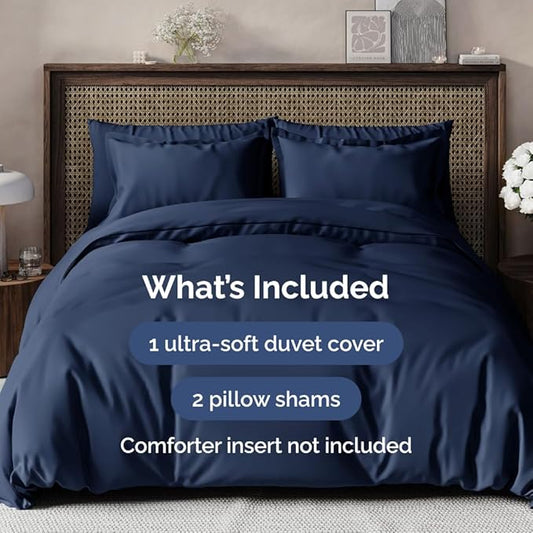 Duvet Cover Oversized King Size Set - Extra Soft Oversized King Duvet Cover with 2 Pillow Shams - Hotel Luxury, Easy Care & Fade Free w/ Zipper Closures & Ties - Comfy, Cozy & Breathable (Navy Blue)