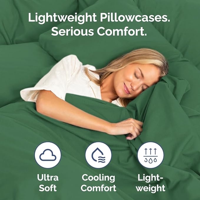 Body Pillowcases Set of 2-20x54 Long Body Pillow Case - Soft Body Pillow Cover for Sleeping & Side Sleepers - Comfy, Wrinkle & Fade Free - Machine Washable w/Envelope Enclosure Emerald Green