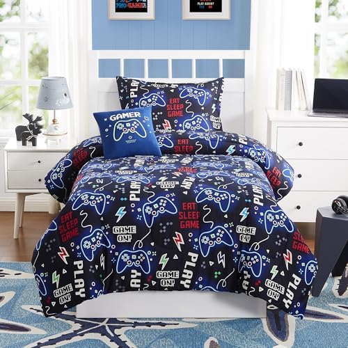 Kids Queen Comforter Set - 4 Pieces Gamer Queen Bedding Sets for Boys