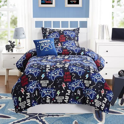 Kids Queen Comforter Set - 4 Pieces Gamer Queen Bedding Sets for Boys