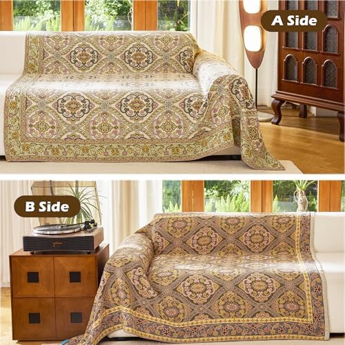 VANJOROY Boho Throw Blanket 80" x 90", 100% Organic Cotton Breathable Skin-Friendly Ultra Soft Bed Quilt Throw - Floral Rustic Decor Luxury Reversible Blanket for Sofa Couch Chair and Gift,