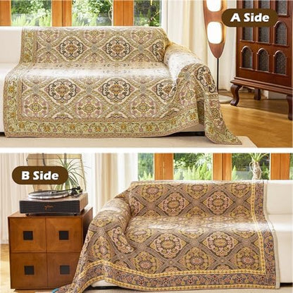 VANJOROY Boho Throw Blanket 80" x 90", 100% Organic Cotton Breathable Skin-Friendly Ultra Soft Bed Quilt Throw - Floral Rustic Decor Luxury Reversible Blanket for Sofa Couch Chair and Gift,