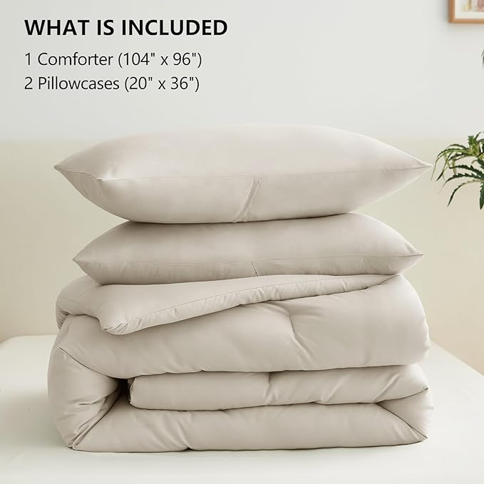 CozyLux California King Comforter Set Beige, 3 Pieces Cal King Solid Breathable Quilted Bedding Sets, Cozy Luxury Fluffy Soft Bed Sets with Down Alternative Comforter and 2 Pillowcases for All Season