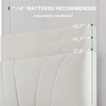 Novilla Queen Bed Frame, Queen Size Bed Frame with Wooden Slats Support, Velvet Upholstered Headboard, No Box Spring Needed, Heavy Duty Feet, Easy Assembly, White Velvet