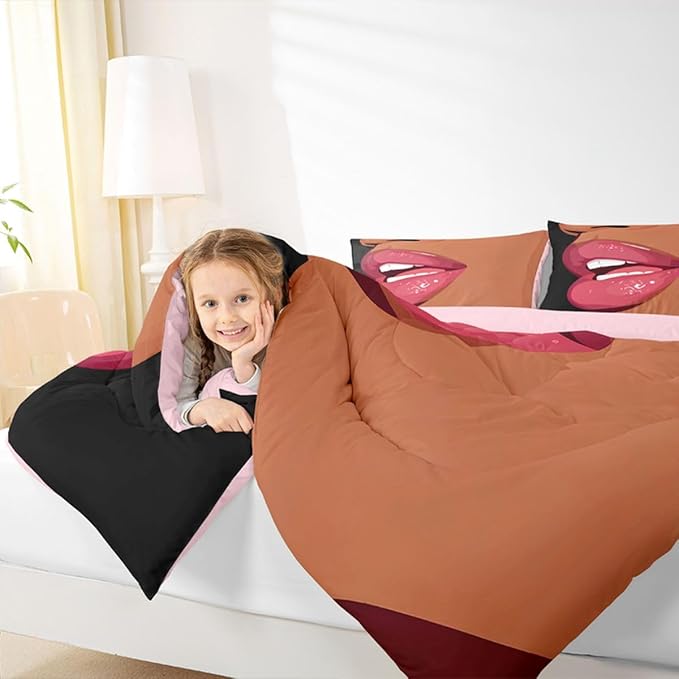 Erosebridal Black Girls Pink Bedding Set for Kids African Black Women Full Comforter Set Vogue Fashion Gorgeous Duvet Insert for Girls Women Teens Minimalist Romantic Makeup Quilt with 2 Pillow Cases