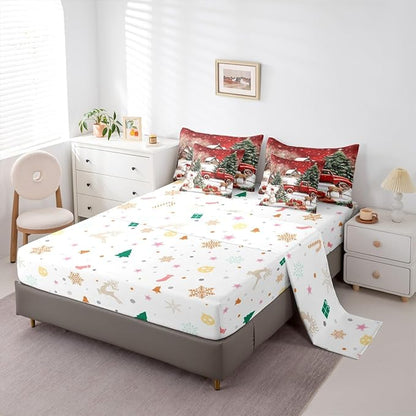 Castle Fairy Farmhouse Christmas 7 PCS Comforter Set,Xmas Truck Cute Snowman Bedding Set for Kids Girls,Rustic Pine Tree Deer Bed in a Bag with Comforter,Sheets and Pillow Cases,King