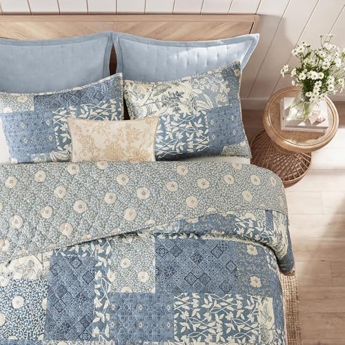 California King Quilt Set-3 Pieces Soft Bedding Floral Patchwork Coverlet