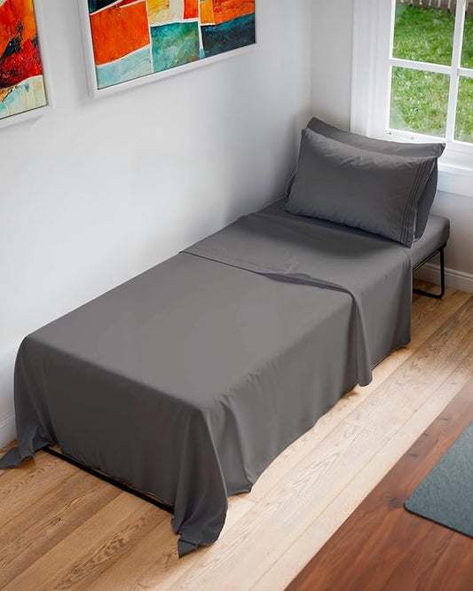 Cot Sheet Set 30” x 75” – 4 Piece Cot Size Narrow Twin Mattress Sheets – Ideal for Camper Bunk, RVs, Bunks, Day Care & Camping - Fits 6” to 10” Mattress, Ultra-Soft, Breathable & Cooling - Dark Grey