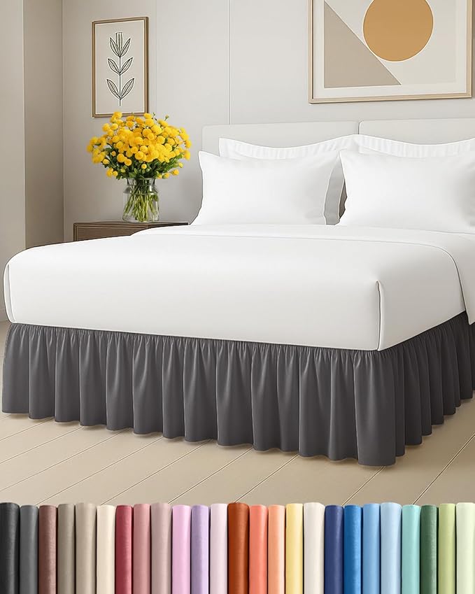 Bedskirt Full Size Ruffle - 18 inch Drop Dust Ruffle Bed Skirt with Platform - Ultra-Soft, Easy Fit, Premium Hotel Quality - Wrinkle, Fade & Shrink Resistant - For Women, Men, Kids & Teens - Dark Grey