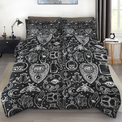 Pamnest Comforter Set King Size, Medieval Retro Soft 3 Pcs Bedding for Kids and Adults, Gothic Vintage Skull Comforter Set with 2 Pillowcases, for Bedroom Bed Decor