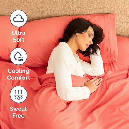 RV Short Queen Sheet Set 60 X 75 - 4 Piece RV Short Queen Bed Sheets - Soft, Breathable & Cooling - Designed for Bunks, Trailers and Campers - Fits 8” to 12" Mattress - Hotel Luxury Bedding - Coral