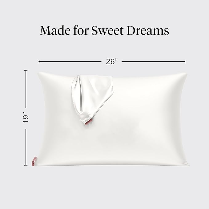 Kitsch Satin Pillowcase with Zipper for Hair & Skin - Softer Than Silk Pillow Cases, Smooth Cooling Satin Pillow Case, Wrinkle-Free, Machine Washable - Pillow Cases Standard Size (19x26), Ivory 2pcs