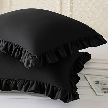 KKJIAF Ruffle Pillow Cases 24x24 Inches, Black Square Ruffled Pillow Covers Set of 2, Microfiber Wrinkle Resistant Pillow Shams with Envelope Closure for Sofa Bed Living Room