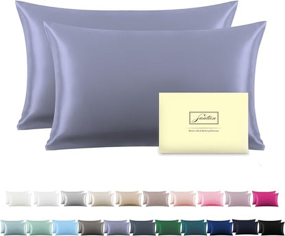 Silk Pillow Cases 2 Pack,Soft Breathable and Sliky Queen Size Pillow Cases Set of 2,Natural Mulberry Silk Pillowcase Set of 2 for Hair and Skin with Hidden Zipper (Grayish Blue,20"X 30",2pcs)