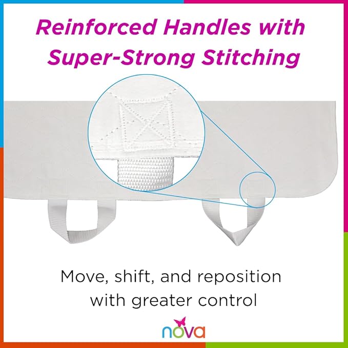 NOVA Waterproof Reusable Underpad with 4 Positioning Strap Handles, 100% Cotton Skin Soft Top Layer, Washable Incontinence Bed & Surface Overlay, Super Absorbent, 32” x 36”