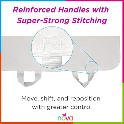 NOVA Waterproof Reusable Underpad with 4 Positioning Strap Handles, 100% Cotton Skin Soft Top Layer, Washable Incontinence Bed & Surface Overlay, Super Absorbent, 32” x 36”