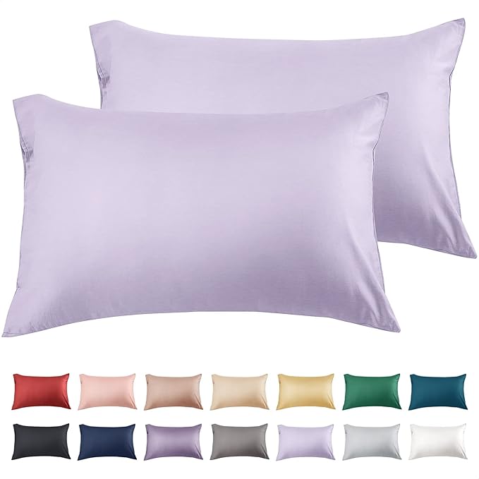 Warmstar Cotton Pillow Cases Queen Size Set of 2, 600 Thread Count Pillowcases 20x30 Inches, Soft Long Staple Cotton Pillowcases Breathable with Envelope Closure,Lavender