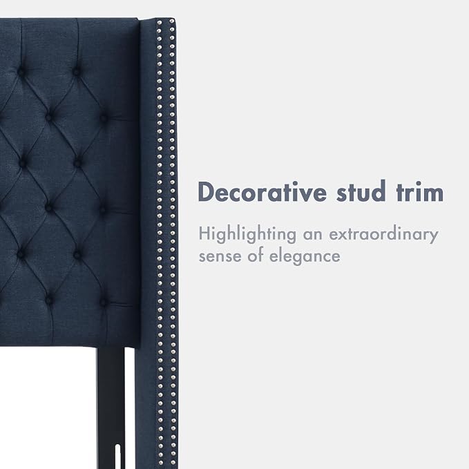 Madison Park King Wingback Upholstered Tufted Headboard, Featuring High-Density Sponge Padding, Adjustable Height Headboard, Easy Assembly, Navy