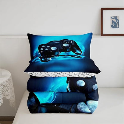 Feelyou Gamer Bedding Set for Boys Full Size Comforter Set Kids Gaming Comforter Blue Gamer Room Decor Video Game Gamepad Bed Set Teens Teenage Bedding Soft Warm 1 Comforter with 2 Pillowcases