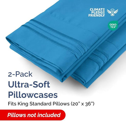 King Standard Pillow Cases Set of 2 - Soft Hotel Quality Pillowcase Covers - Comfy, Cozy & Fade Free - Wrinkle Resistant - Machine Washable Pillow Protectors - 2 Piece Set - King Standard Denim Blue