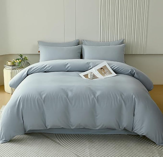 Houseri Haze Full Size Comforter Set - 3 Pieces Light Blue Bedding Sets Comfy Soft Teen Girls Boys Baby Blue Minimalist Dorm Bed Quilt Blanket