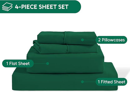 Full Size Bed Sheets Set, 4 Pieces Hotel Luxury Soft Microfiber Bed Sheets Set, Up to 16" Deep Pockets, Oeko-Tex Sheets with Elastic, Breathable, Wrinkle Free (Forest Green, Full)