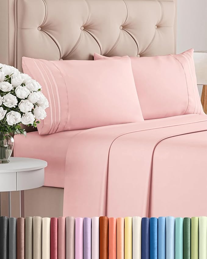 King Size 4 Piece Sheet Set - Comfy Breathable & Cooling Bed Sheets Set - Hotel Luxury Bedding for Women, Men, Kids, Teens, Boys & Girls - Deep Pockets, Ultra-Soft, Wrinkle Free - Oeko-Tex - Baby Pink