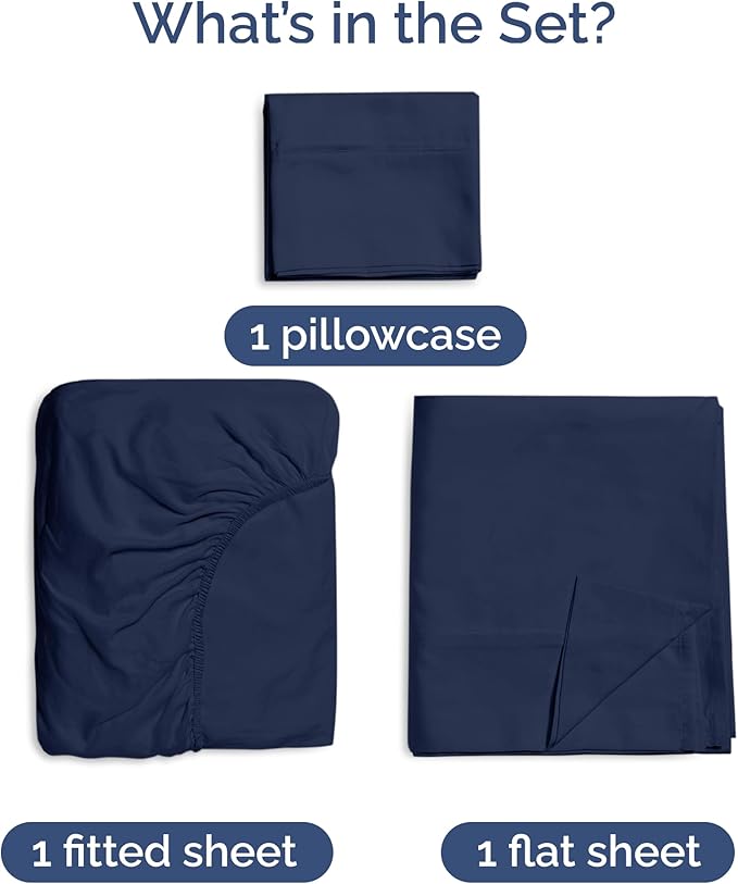 100% Rayon Derived From Bamboo - Bamboo Sheets Twin XL Size - Cooling Sheets for Twin XL - Soft, Breathable Hotel Luxury Bedding - 1 Flat & 1 Fitted & 1 Pillowcase w/ 16 Inch Deep Pockets - Navy Blue