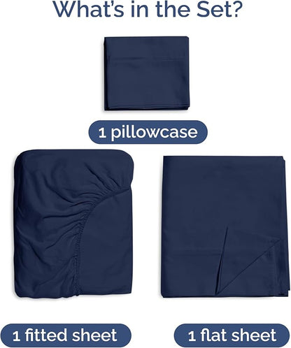 100% Rayon Derived From Bamboo - Bamboo Sheets Twin XL Size - Cooling Sheets for Twin XL - Soft, Breathable Hotel Luxury Bedding - 1 Flat & 1 Fitted & 1 Pillowcase w/ 16 Inch Deep Pockets - Navy Blue