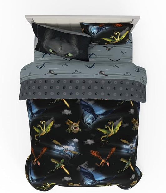 How to Train Your Dragon Kids Bedding Super Soft & Cozy Reversible Microfiber Comforter and Sheet Set with Sham, 7 Piece Full Size, (Officially Licensed Product) By Franco