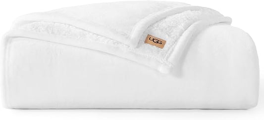 UGG Nita Twin Blanket, Luxury Soft Twin XL Warm Blanket for Bed or Extra Large Throw for Couch, Cozy Dorm Bedding, Bedroom Decor, 66-inch x 90-inch, White Snow