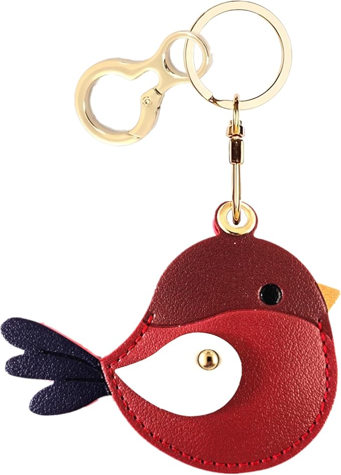 BORKUANA Leather Keychain Holder Case Compatible with AirTag,Cute Protective Cover with Keyring
