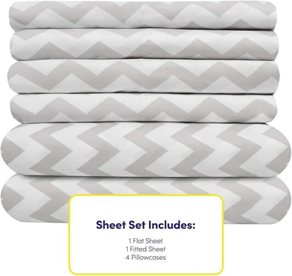 Full Size Bed Sheets - 6 Piece 1500 Supreme Collection Fine Brushed Microfiber Deep Pocket Full Sheet Set Bedding - 2 Extra Pillow Cases, Great Value, Full, Chevron Gray