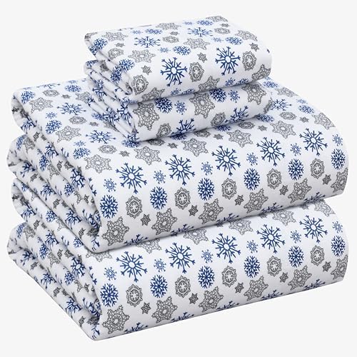 RUVANTI Flannel Sheets Full Size, Snow Flake Grey