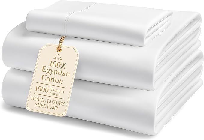 LANE LINEN 100% Egyptian Cotton Twin Sheets Set - 1000 Thread Count, Soft & Comfy Luxury Hotel Style Thick Cotton Twin Sheet Set, Fully Elasticized Reinforsed Seams No Pill Natural Cooling - White