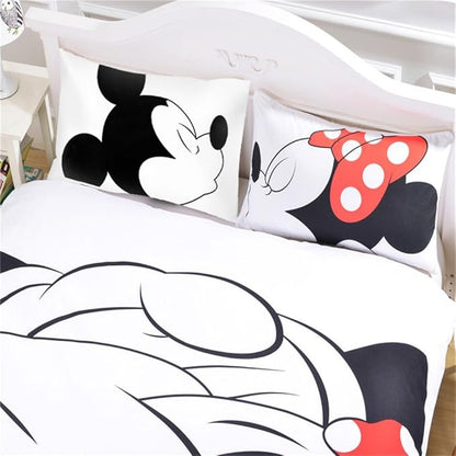 Microfiber Reversible Printing Mickey Mouse Couples Duvet Cover 3PCS Bedding Set with Zipper Closure - Ultra Soft Lightweight and Easy Care, Queen