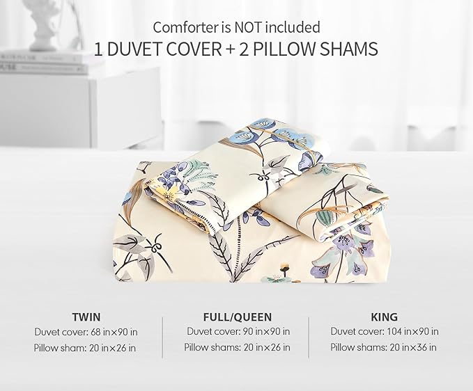King Size Duvet Cover Set with Button Closure - Blue and Yellow Botanical Luxury Bedding for a Comfortable Sleeping