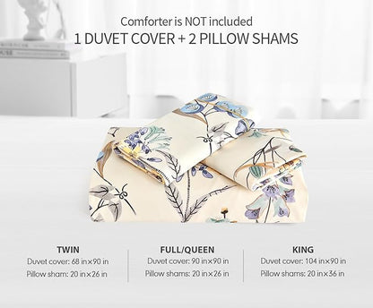 King Size Duvet Cover Set with Button Closure - Blue and Yellow Botanical Luxury Bedding for a Comfortable Sleeping