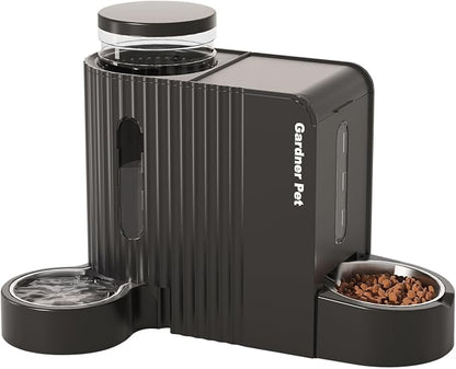 Gardner Pet Gravity Automatic 2-in-1 Pet Feeder, 0.8 Gallons*2 Cat Feeder and Water Dispenser Set, 100% BPA-Free and Stainless Steel Water Bowl for Dogs, Cats, Rabbits, Puppies (Black)