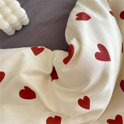 Nayoroom Heart Duvet Cover Queen Size Cute Red Love Heart Printed on White Bedding Set 3Pcs Kids Girls Kawaii Heart-Shaped Pattern Comforter Cover with Zipper Closure Soft Breathable Microfiber
