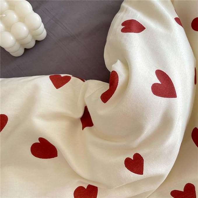 Nayoroom Heart Duvet Cover Full Size Cute Red Love Heart Printed on White Bedding Set 3Pcs Kids Girls Kawaii Heart-Shaped Pattern Comforter Cover with Zipper Closure Soft Breathable Microfiber